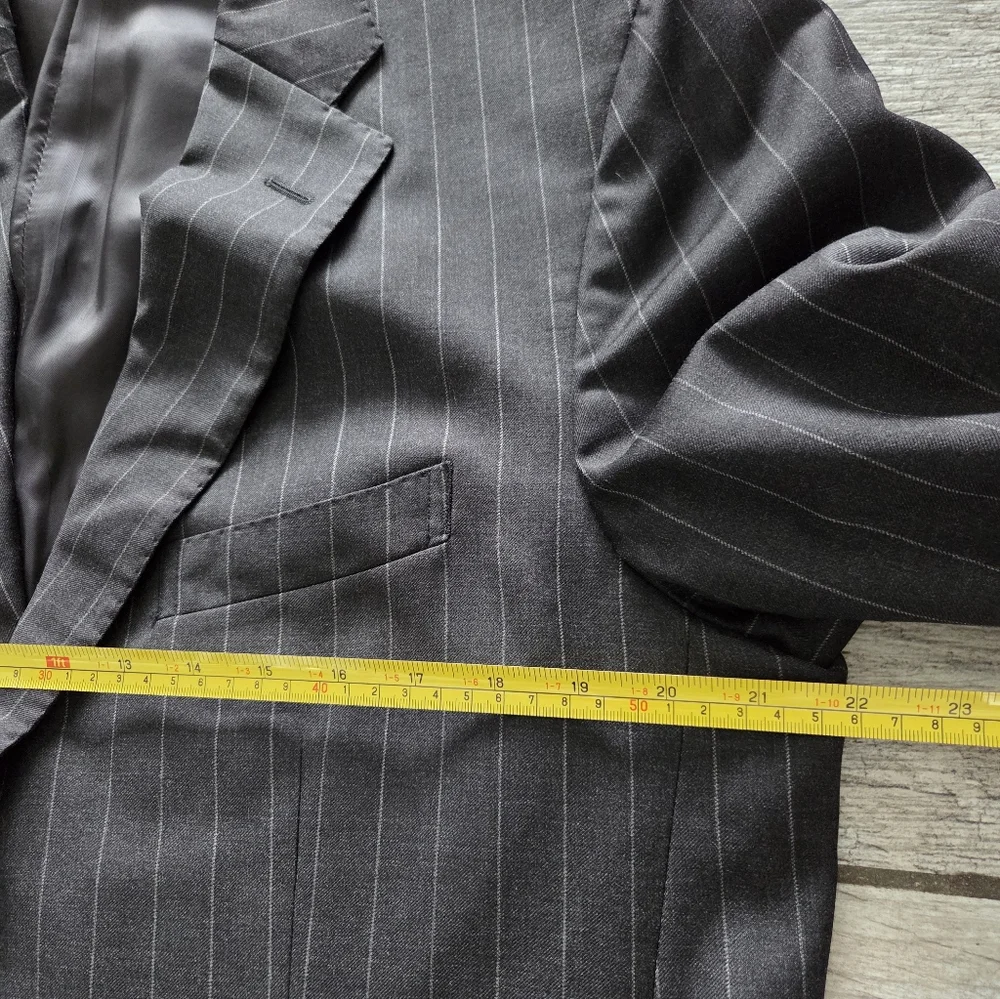 VTG Polo Ralph Lauren Italy Wool Pinstripe Blazer 44R Gray‎ Luxury Preppy Formal